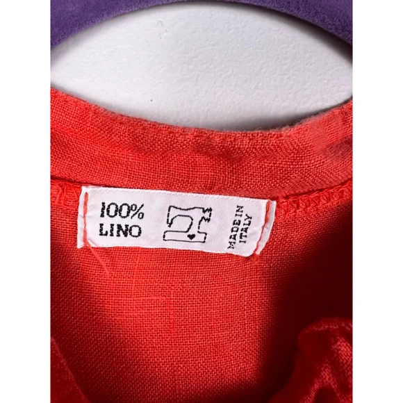 Made in Italy 100% Linen Dress Coral/Orange Tiered Button Front One Size Resort - Picture 2 of 7